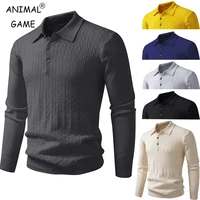 Animal Game Mens Polo Sweaters V Neck Long Sleeve Knitted Button Polos Ribbed Casual Dress Pullover Outdoor Men's Cold Blouse