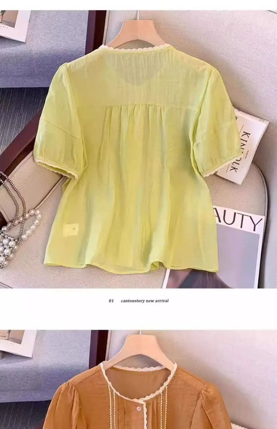 Damen-Kurzarmshirt, 2025, Sommer, neues kleines französisches Oberteil mit Blasenärmeln – Detail 4