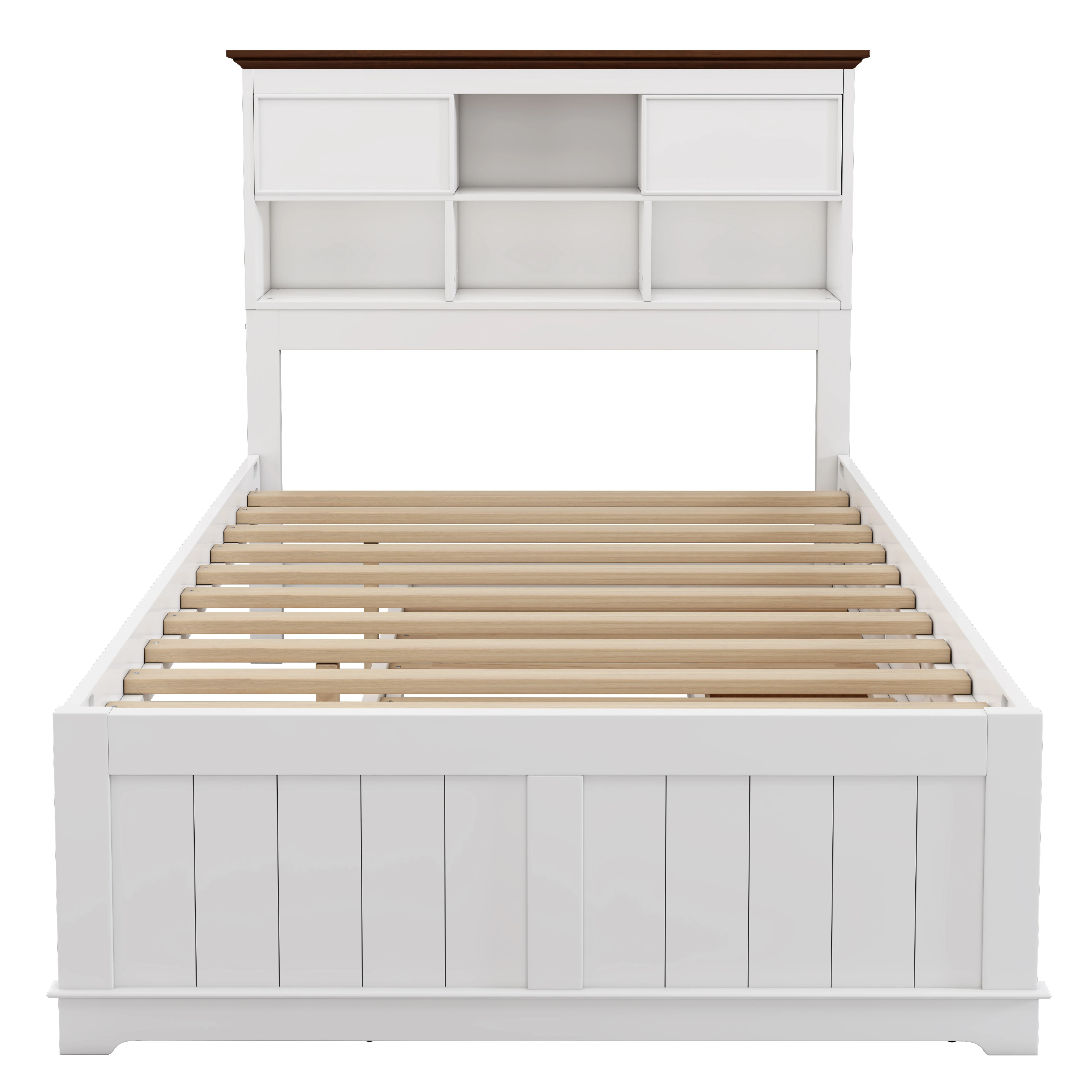 Solid Pine Captain Bookcase Bed with Trundle Bed and 3 Spacious Under Bed Drawers in Casual,Full, White+Walnut 5