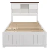 Solid Pine Captain Bookcase Bed with Trundle Bed and 3 Spacious Under Bed Drawers in Casual,Full, White+Walnut 5