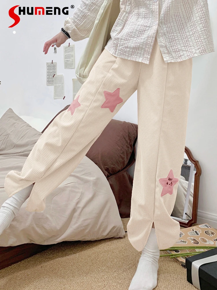 

Милые японские утепленные брюки, мягкие дизайнерские штаны для девушек в стиле Харадзюку со звездами, свободные эластичные брюки для женщин на осень и зиму