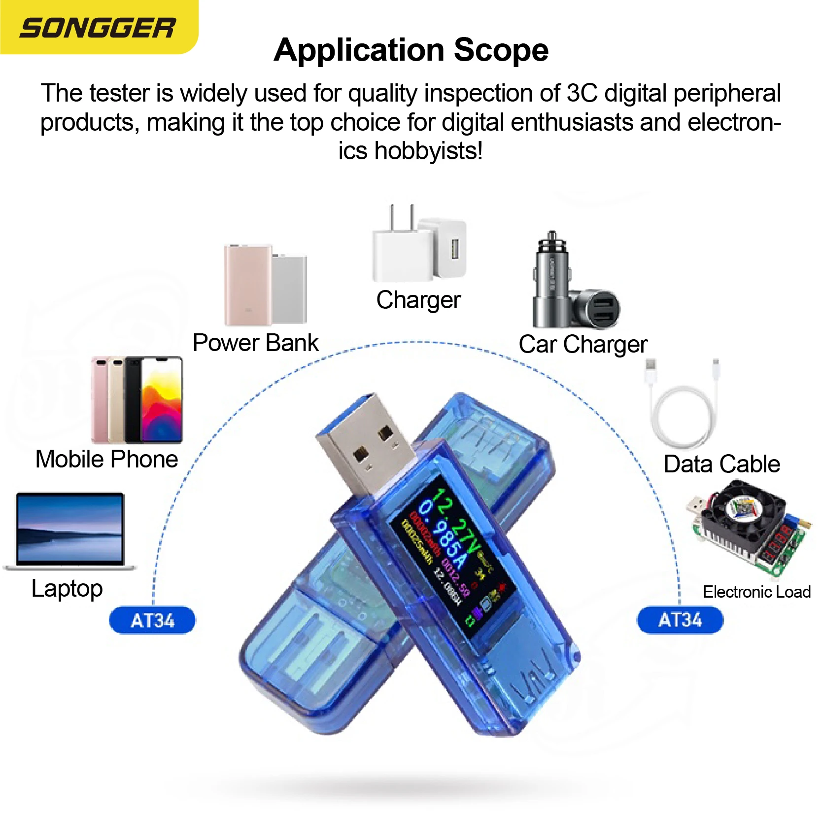 USB 충전기 테스터 LCD 디스플레이 전압 전류 측정 최대 6.5A 저저항 1mΩ QC FCP SCP DCP AFC Apple 지원 고속충전 감지기
