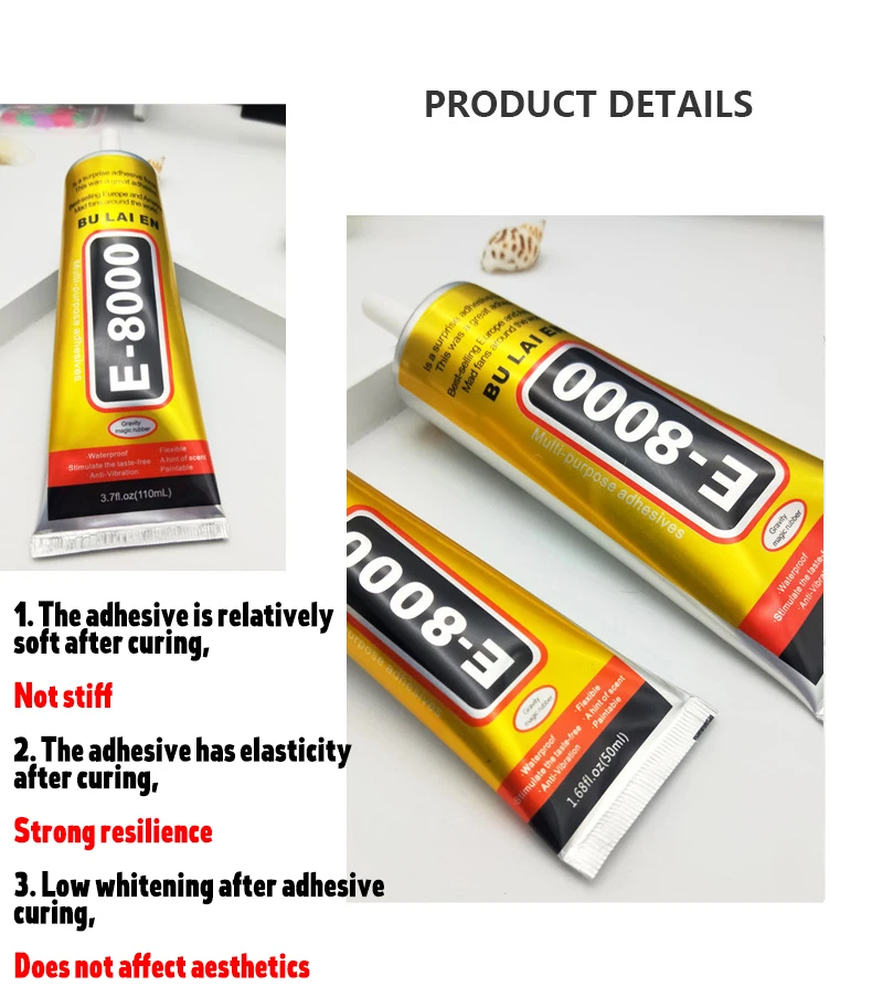 5pcs15/25/50ML E8000 Clear Contact Phone Repair Adhesive Fibre Cloth Metal Wood DIY Glue With Precision Applicator Supplies  3