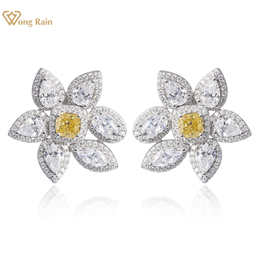 

Wong Rain Luxury 925 Sterling Silver Crushed Ice Cut Citrine Citrine Gemstone Flower Earrings for Women Ear Studs Jewelry Gifts