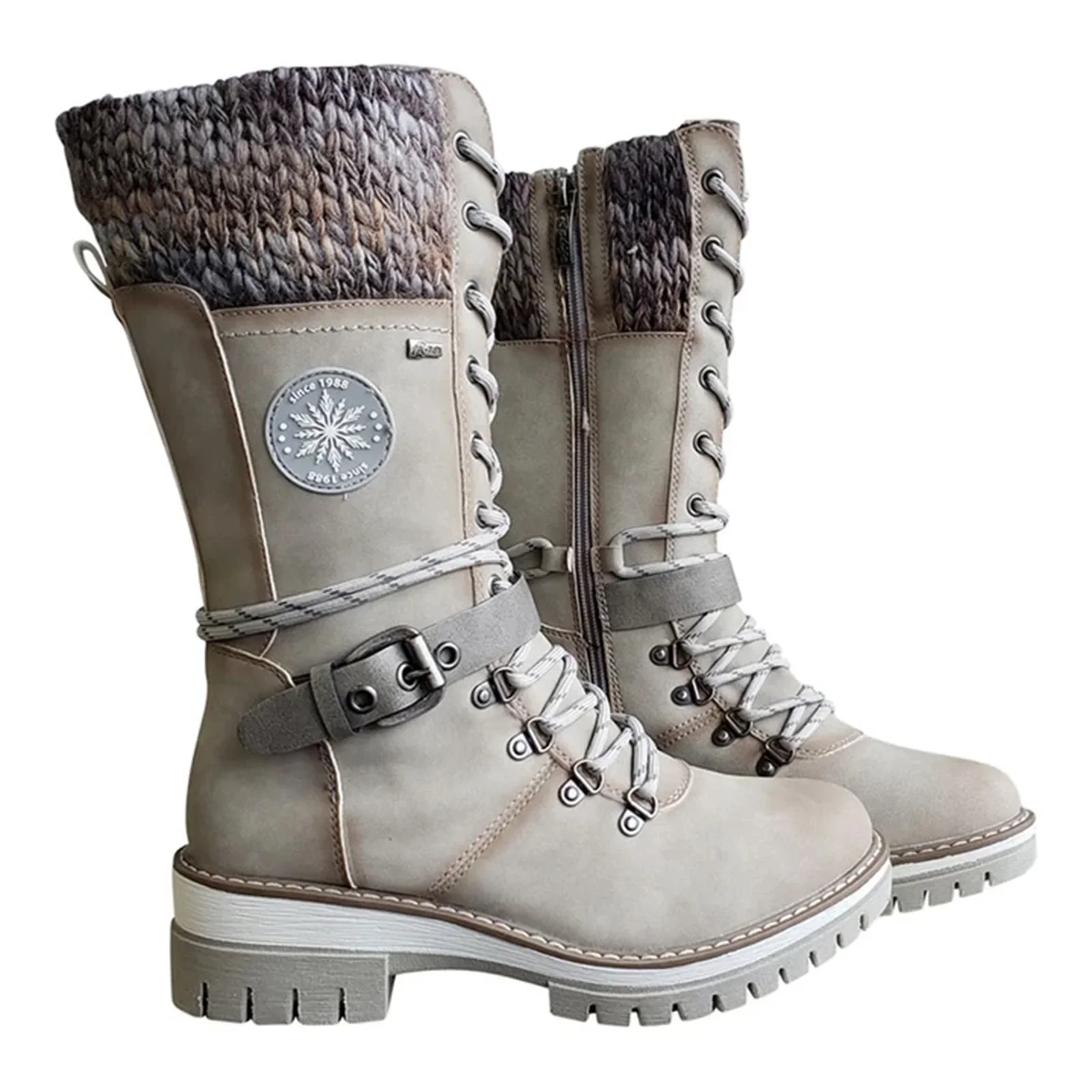 Womens Winter Boots Mid High With Folded Shaft And Decorative Buckle For Everyday All Day Comfort main image 1