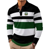 2025 nouveau classique rayure imprimé hommes à manches longues polos automne décontracté confortable ajustement bouton Polo hauts rue homme pull 4