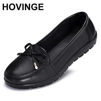 HOVINGEGenuine Leather Women's Loafers Shoes Slip-on Comfortable Flats Mom Ladies Shoes Woman Spring Women Shoes Plus Size 34-43 1
