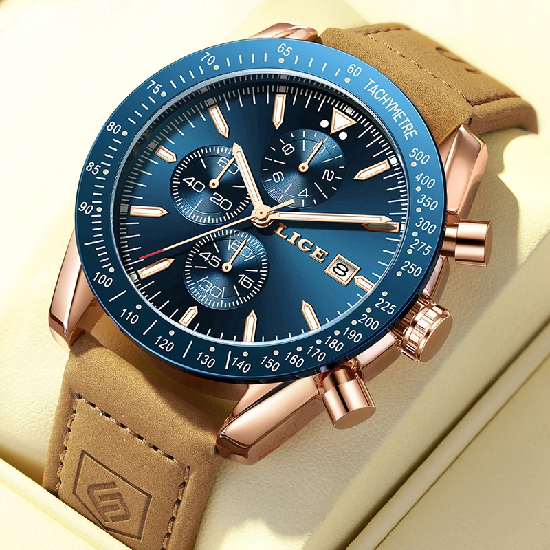 LIGE Casual Sports Men Watch Luxury Waterproof Men Quartz Watches Top Brand Leather Military Chronograph Relogios Masculino+BOX