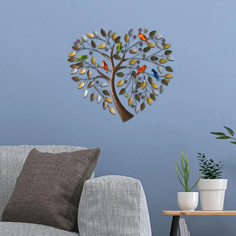 Heart Shape Family Tree Metal Wall Decor Tree of Life Metal Wall Art Bird Ornament Home Bedroom Living Room Window Decoration handmade girl heart indian dream catcher net with feathers wall car hanging decoration ornament white dreamcatcher room decor