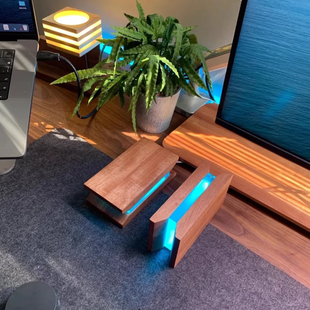 호두 RGB 높이 증가 브래킷 단단한 나무 디스플레이 스크린 스탠드 휴대용 노트북 테이블 스탠드 컴퓨터 Accesorios 장식
