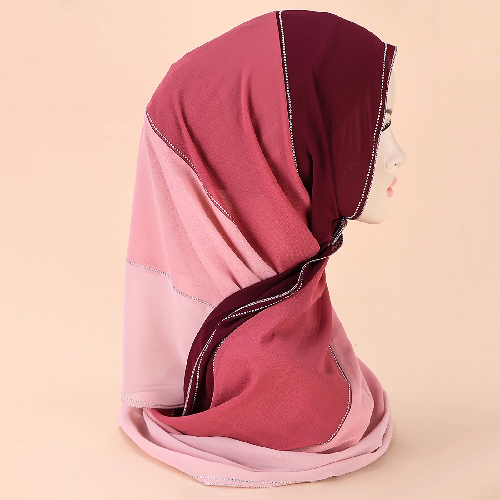 New Muslim Chiffon Patchwork Scarf, Handmade Diamond Decoration,  Exquisite Women's Headscarf, Casual And Versatile Hijab 4
