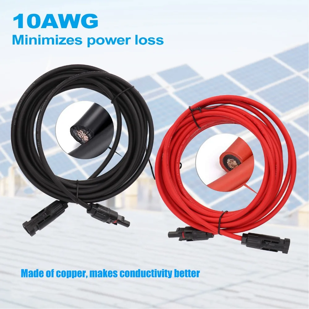 12AWG 와이어 태양광 패널 와이어 검정색 3미터 + 빨간색 3미터 4mm² 직경 태양광 연장 케이블 태양광 패널 배선