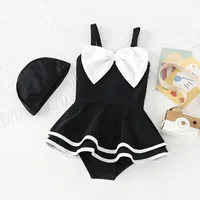 Little Girl's One-Piece Sling Swimsuit Soft Silk Bow knot Cake Dress Swimming Wear for Baby Girl Swimsuits with Free Swimhat Set 5