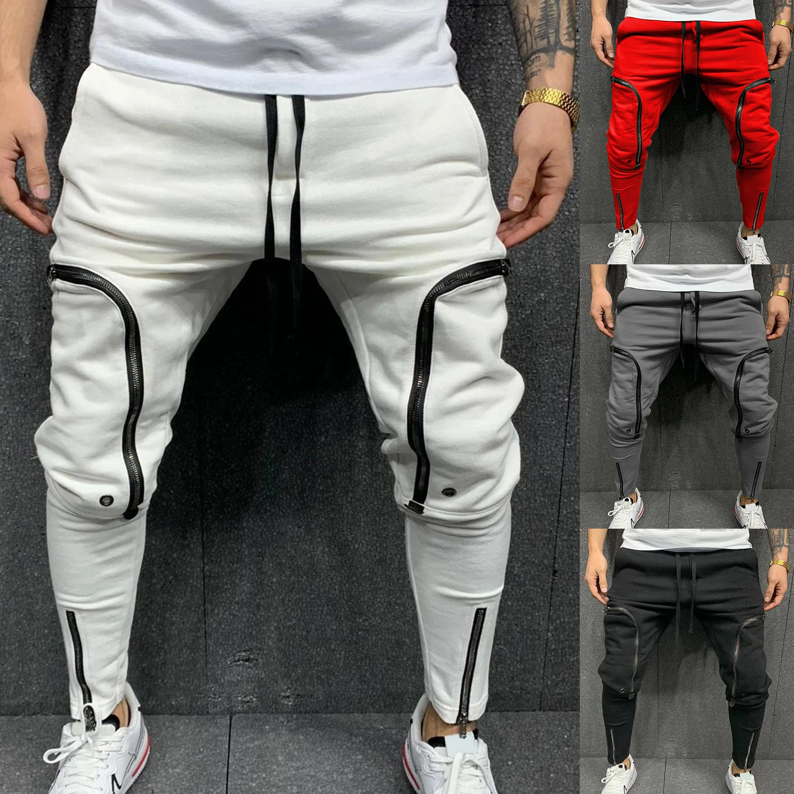 LONGBIDA Striped Ankle Zipper Pencil Pants Men Ripped Jeans Sale Slim