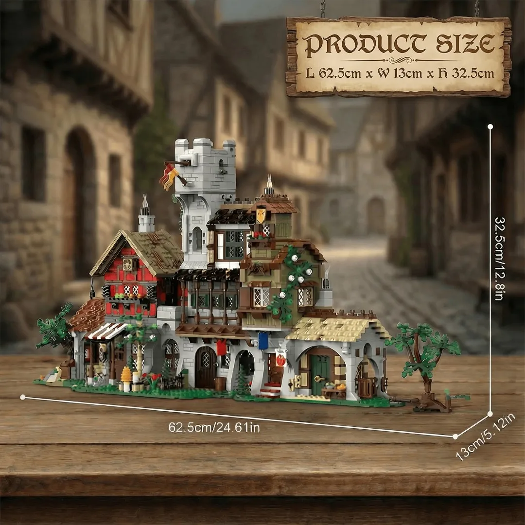 3021-teiliges Mittelalterliches Marktplatz-Set, Retro-Architektur Modulare Bausteine, Montage-Modellbausatz, Kreatives Spielzeug-Geschenk – Detail 6