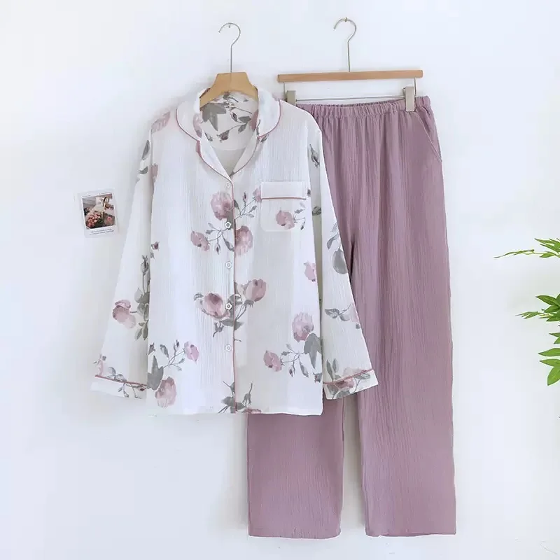 Premium Cotton Gauze Polka Dot Women's Pajama Set - Elegant 2-Piece Loungewear