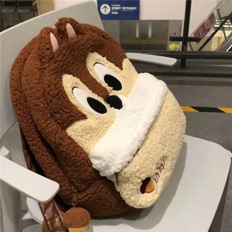 Коричневый плюшевый рюкзак Disney чип и Дейл большая комната на молнии Студенческая