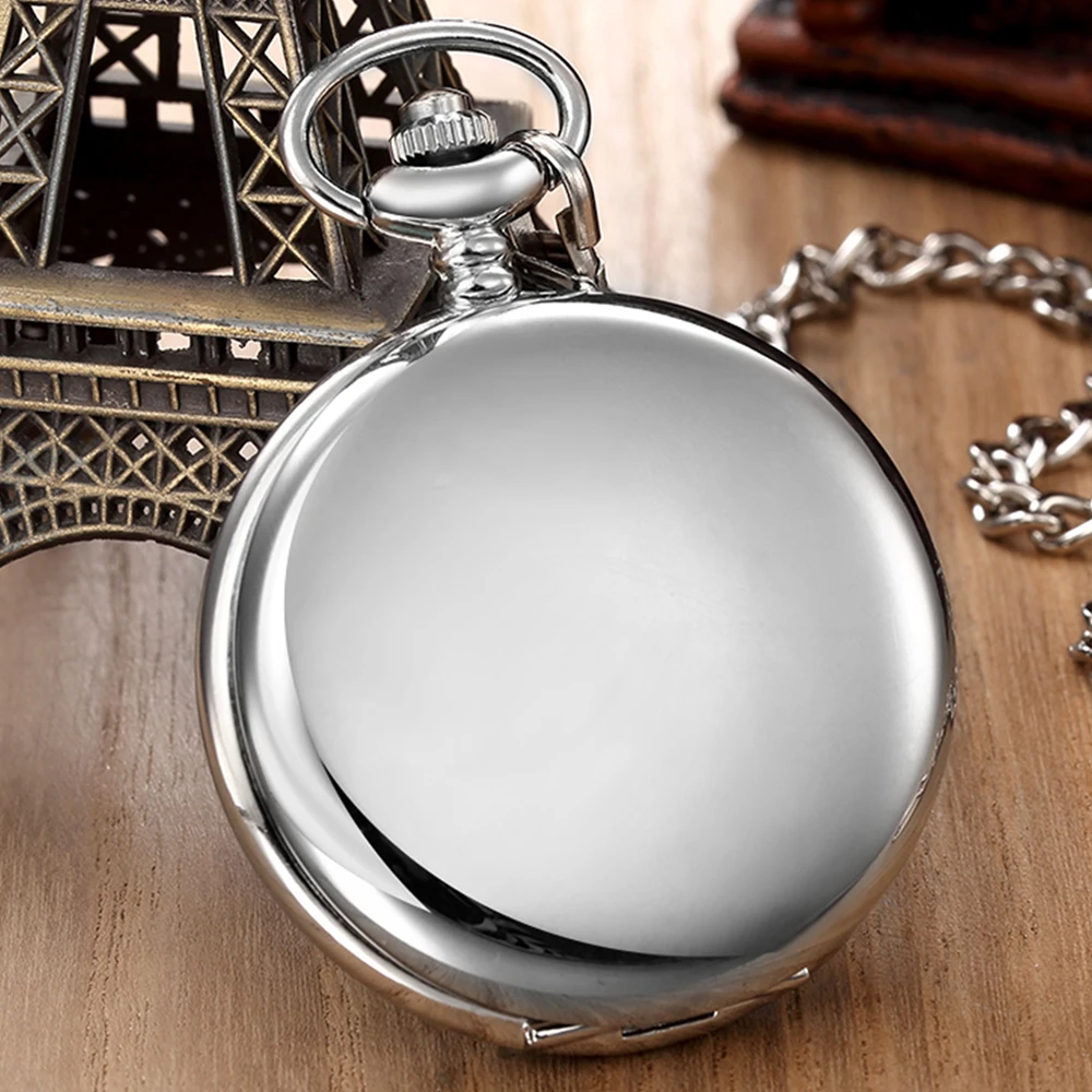 Smooth Mechanical Pocket Watch Mens Womens Necklace Clock Metal