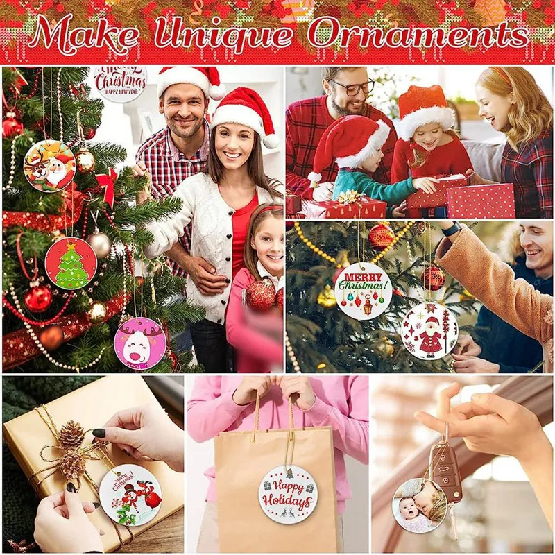 10Pack Sublimation Christmas Blanks , Blank Aluminum Board Ornaments White Blank Ornaments For DIY Christmas Day