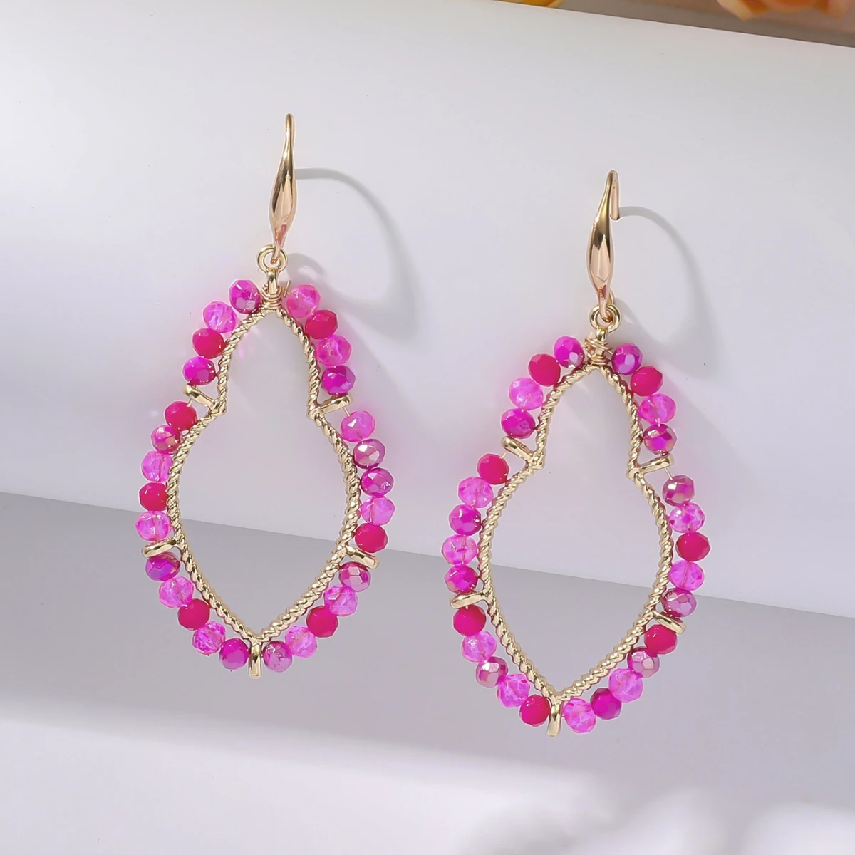 Trendy Handmade Colorful Waterdrop Crystal Beads Earrings for Women Boho Geometric Metal Drop Earrings Summer Holiday Jewelry