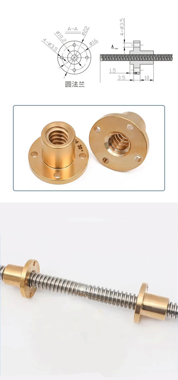 comprimento direito-esquerdo, 1000mm, OD 8mm, passo 2mm, eixo Z, RepRap