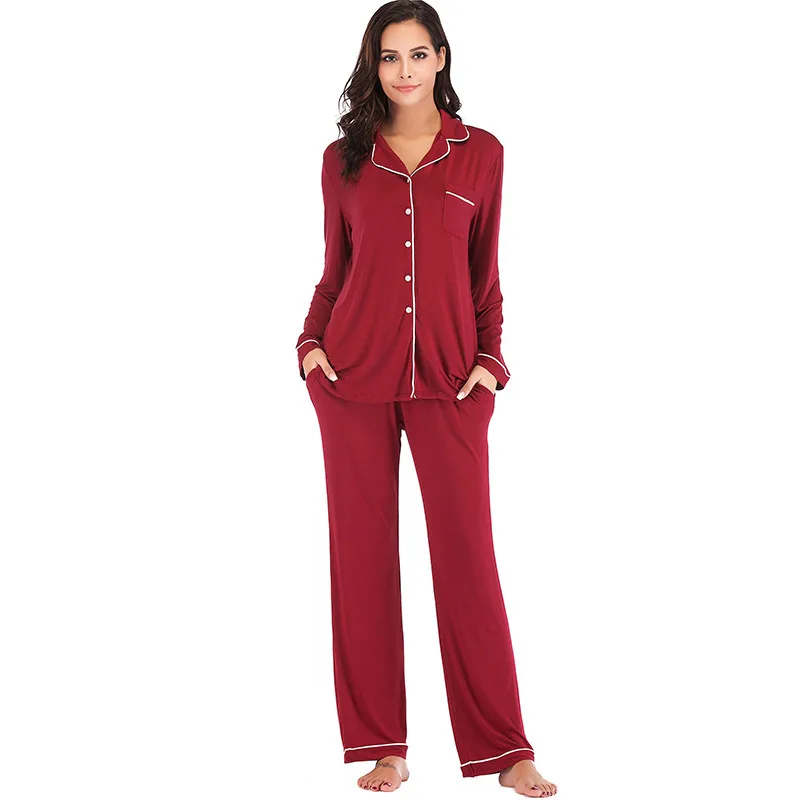 

Spring Autumn Women's Thin Cotton Pajamas Flip Collar Long Sleeve Cardigan Pants Two Piece Set Casual Comfortable Homewear
