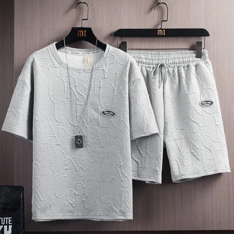 

Комплект спортивной одежды для мужчин, дышащая футболка с коротким рукавом и шорты, повседневная одежда из двух предметов, костюм для баскетбола и тренировок, лето