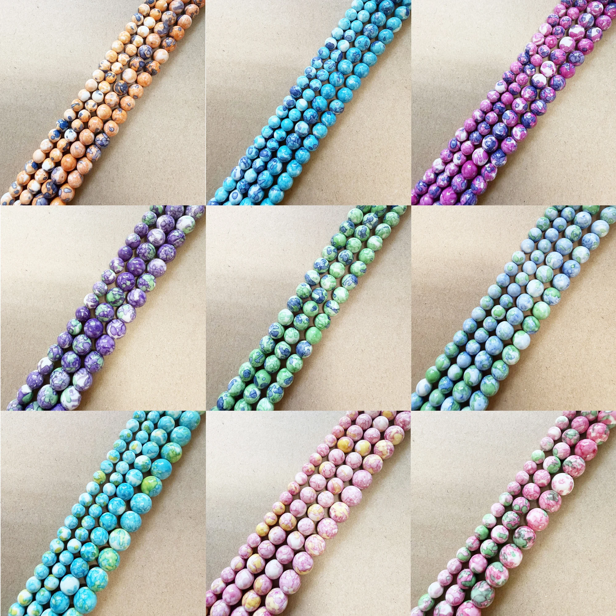 Vibrant Natural Orange and Black Stone Beads - Round & Colorful Strand