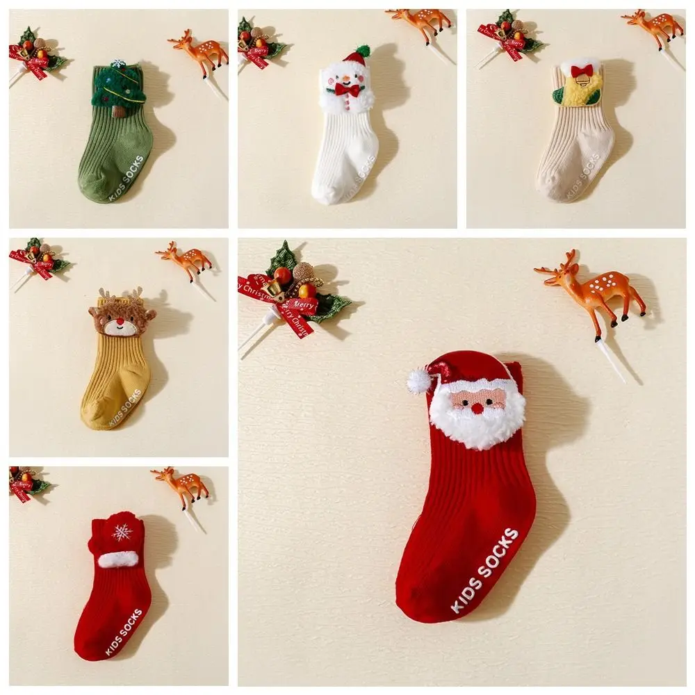 Breathable Soft Christmas Baby Socks Cotton Thicken Newborn Floor Socks Anti Slip Middle Tube New Year Toddler Socks 0-3 Years