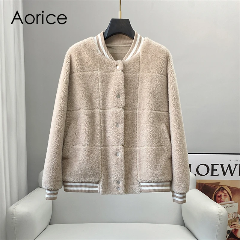 

Роскошное женское Шерстяное меховое пальто Aorice, бейсбольная куртка, Женское зимнее новое пальто с овчиной стрижкой, парка большого размера, Тренч CT299