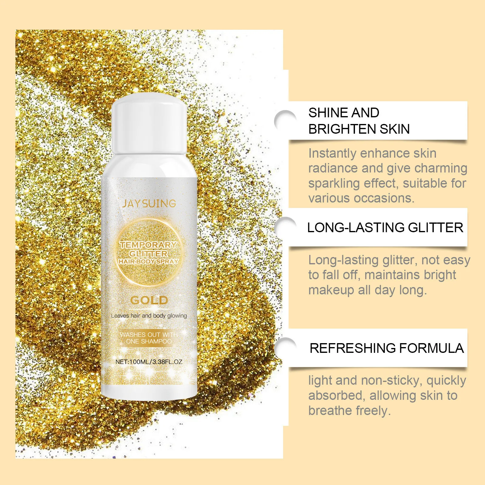 Gold Silver Highlighter Spray Glitter Shimmer Sparkle Liquid Highlighter Makeup Waterproof High Glossing Glitter Body Cosmetics 3