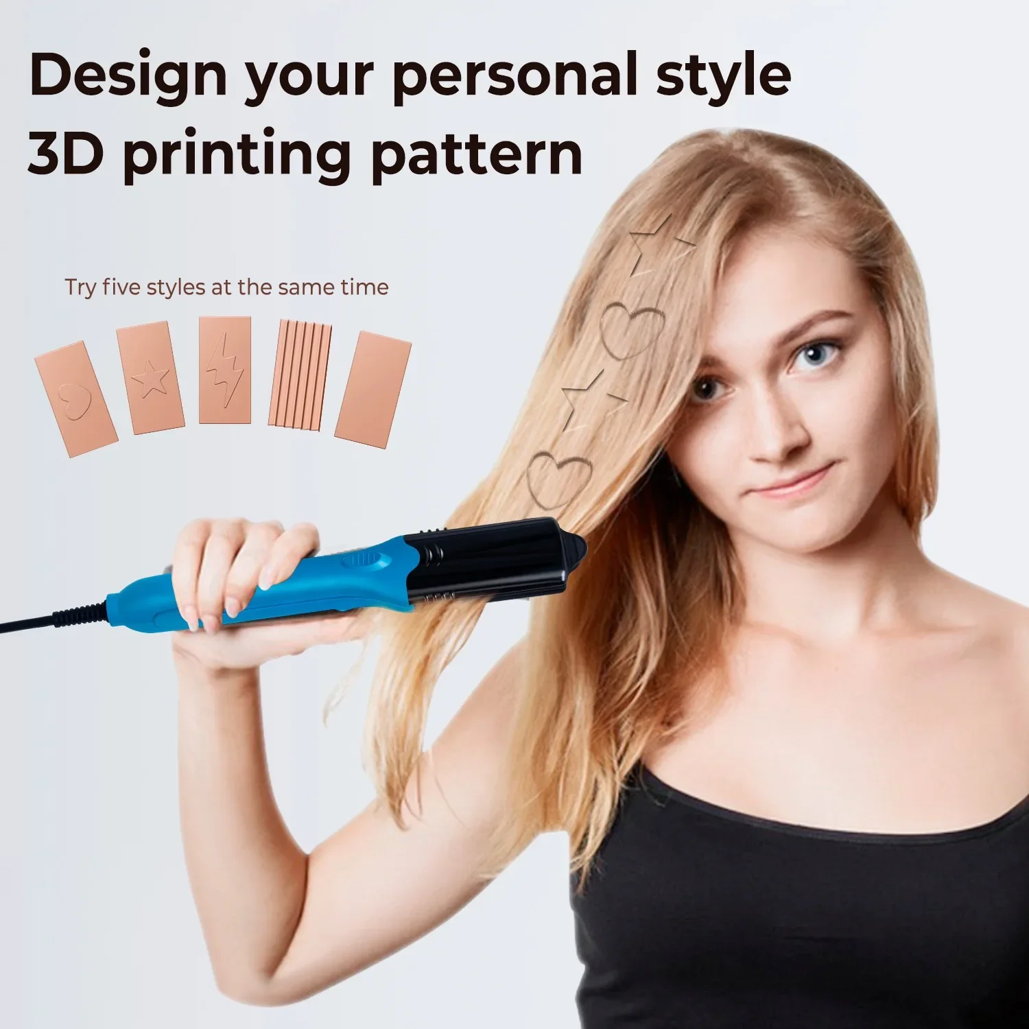 3D Styling Straightener 3D Image Hair Imprinting Iron Star Splint Curling Iron Straightener 5 Different Plates Embossing