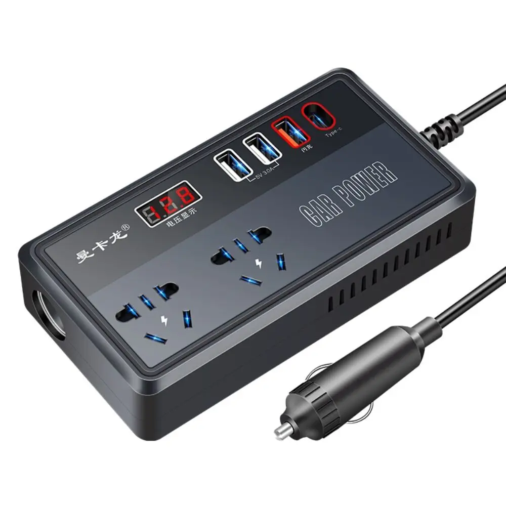 유니버설 차량용 인버터 DC 12V/24V to 220V 200W 고출력 차량용 변환기 QC 3.0 USB/타입 C 충전기 다기능 전원 어댑터