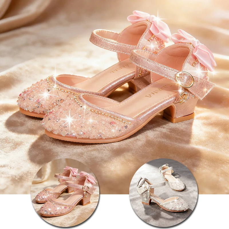 Stunning Little Girl High Heels Princess Sandals Sparkling Sequin Rhinestone Comfortable Pageant Celebration Occasion Kids Shoes