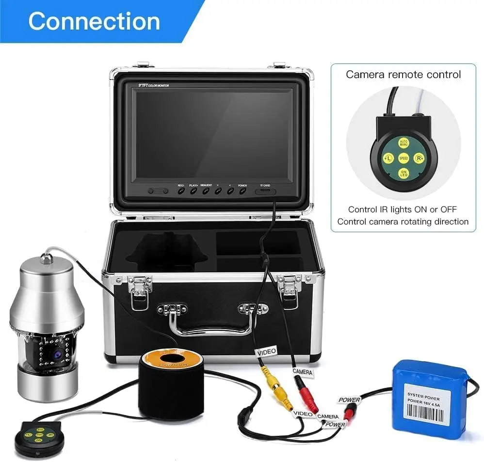 Underwater Fishing Camera Video Fish Finder Function 9 inch Large Color Screen 360&deg; Horizontal Panning Camera