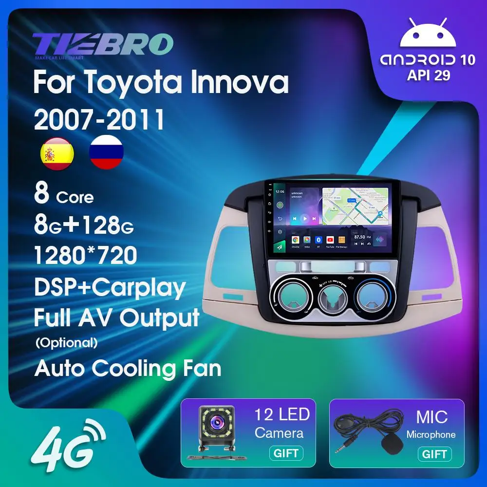 

2DIN Android 10 Car Radio For Toyota Innova Manual A/C 2007-2011 8G+128G Autoradio IPS Car Multimedia Player GPS Navigation 9''