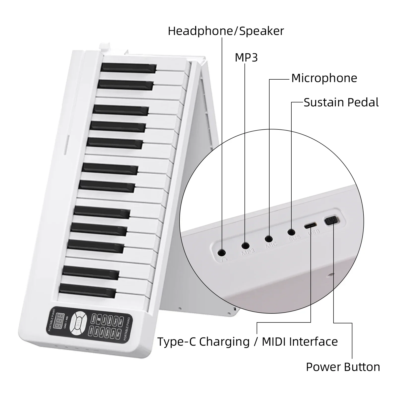 1PCS Multifunctional electronic organ portable 61-key foldable LCD display BT connected digital piano for adult beginners