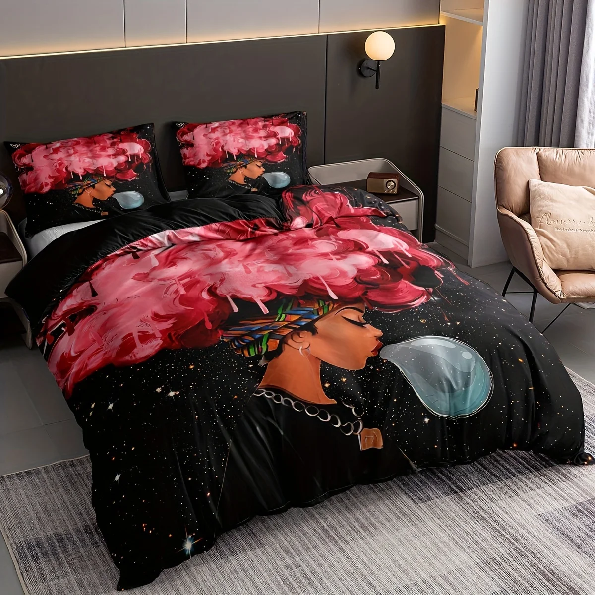 

3pcs Duvet Cover Set Chill Flower Black Women Print Bedding Set Soft Comfortable Duvet Cover For Bedroom Guest Room