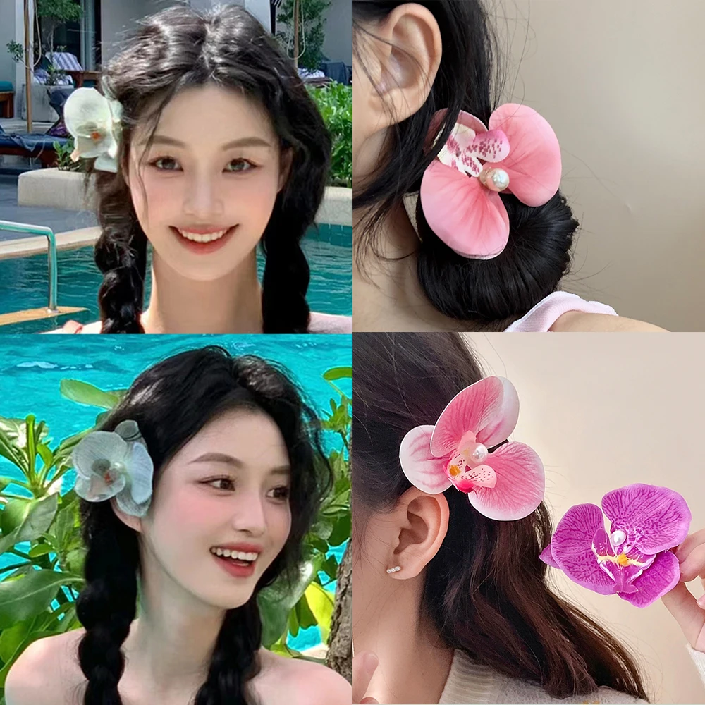 Phalaenopsis Flower Hair Clip Elegant Orchid Hairpin Side Clip for Women Girls Wedding Birthday Party Favor Hawaii  Headwear