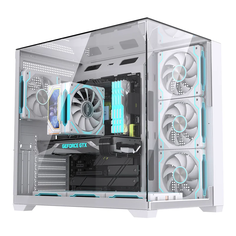 Custodia per PC bianca Chassis Torre completa con ventola USB 3.0 ATX M-ATX Mini ITX Armadio da gioco Custodie e tower per computer in stock con CPU in plastica