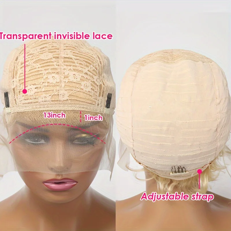 613 Blonde Human Hair Wigs curly pixie human hair Wig 13X1 Transparent Lace Wig Pixie Cut For Women Human Hair 150% density