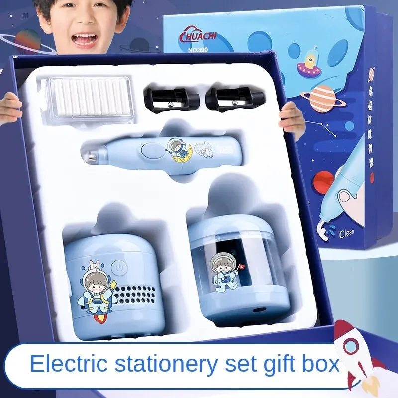 

Cartoon Electric Stationery Set Children's Christmas Gift Astronaut Automatic Pencil Sharpener 6 Gift Box School Supplies