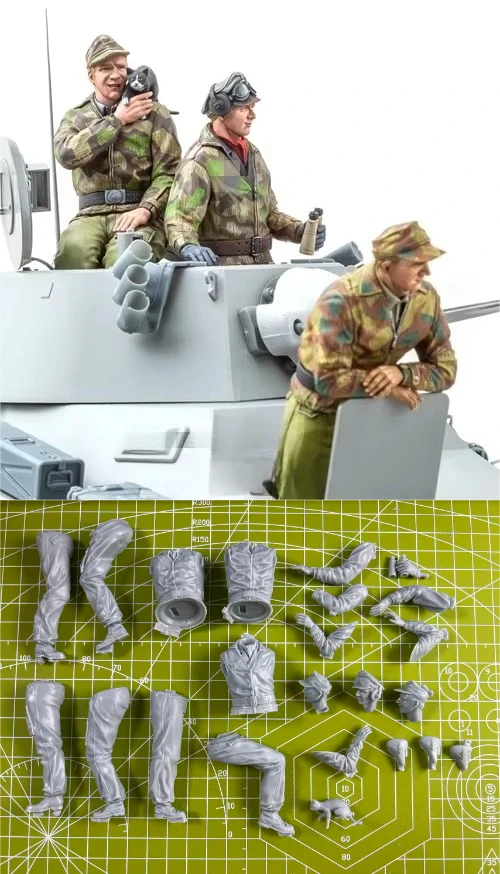 1:16 다이캐스팅 수지 모델 조립 장난감 탱크 군인 3명 도색되지 않은 상태