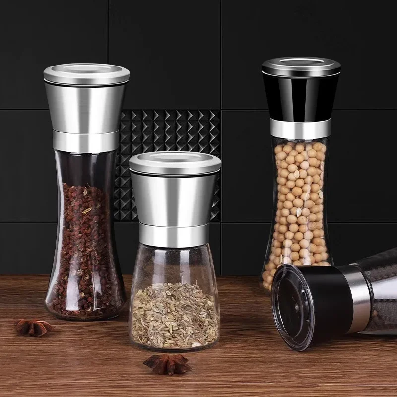 Pepper Grinder 2-in-1 Cooking Seasoning Grinding Storage Bottle Stainless Steel 2-Layer Adjustable Compartment