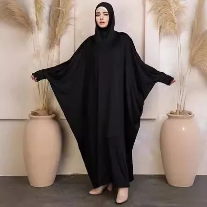 Ramadan Solid Loose Simple Kaftan Abayas, Elegant Batwing Sleeve Maxi Length Dress, Women's Clothing