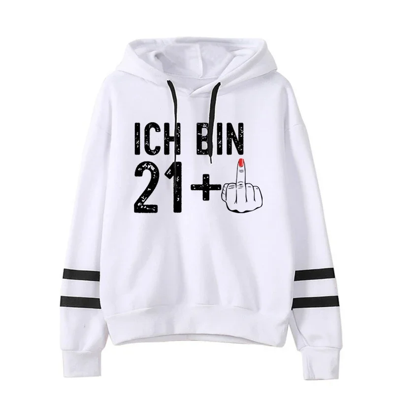 

ICH BIN 21 Plus Hoodied Oversized Sweatshirt Women High Street Tracksuit Men Y2k Grunge Streetwear Harajuku Hoodie Middle Finger