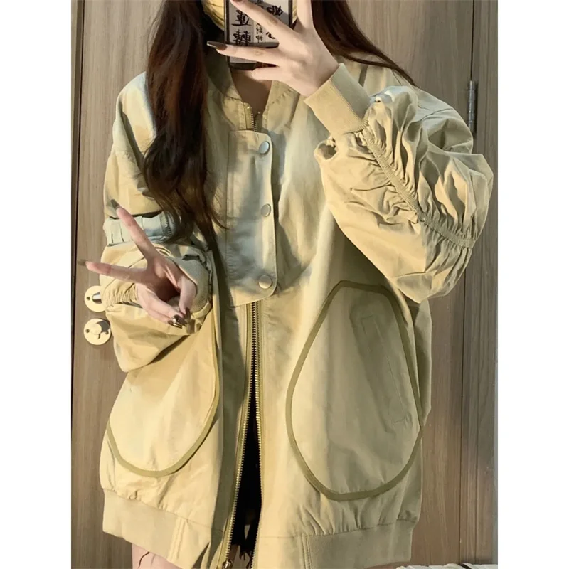 Japanese Retro Flight  Jacket Jacket Women'sSpring and Autumn Design Sense Small Crowd Loose Casual Work Clothes Versatile  Base