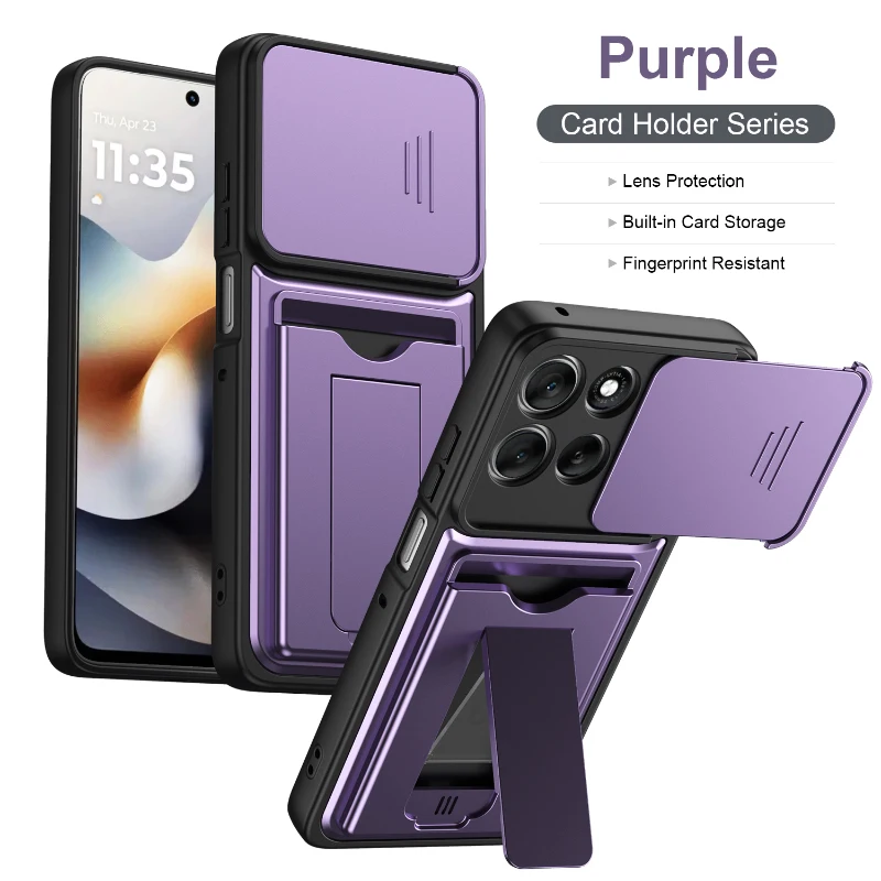 Solid Color Wallet Phone Case with Card Slot and Stand Feature