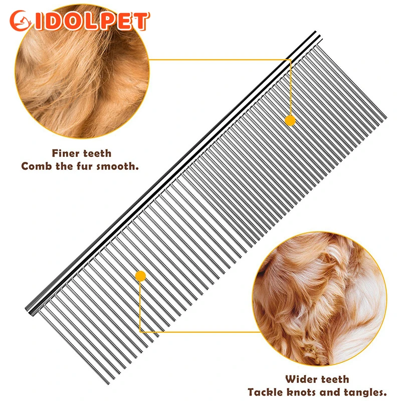 

Pet double-sided Dematting Comb Stainless Steel Pet Grooming Comb for Dogs Cats Gently Remove Loose Undercoat Mats Tangles Knots