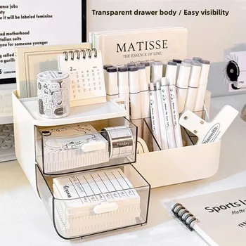 Organizer da Scrivania con Cassetto T2237, Contenitore per Cancelleria, Organizzatore Cosmetico, Stile Moderno Minimalista, in Plastica, per Ordinare la Scrivania